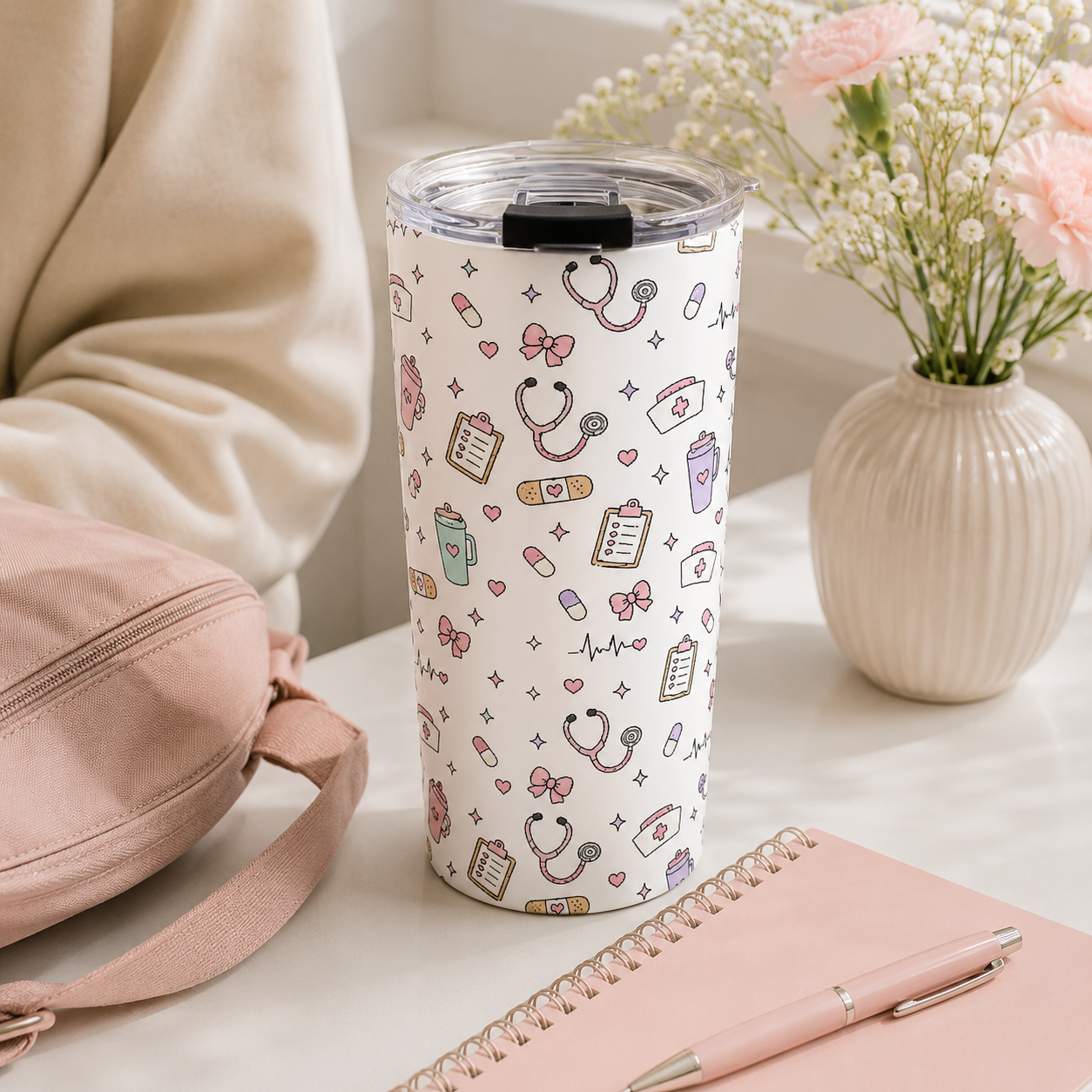 Cute Nurse Pattern Tumbler