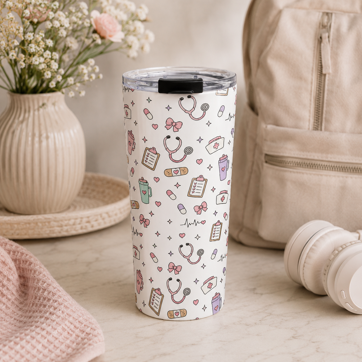 Cute Nurse Pattern Tumbler