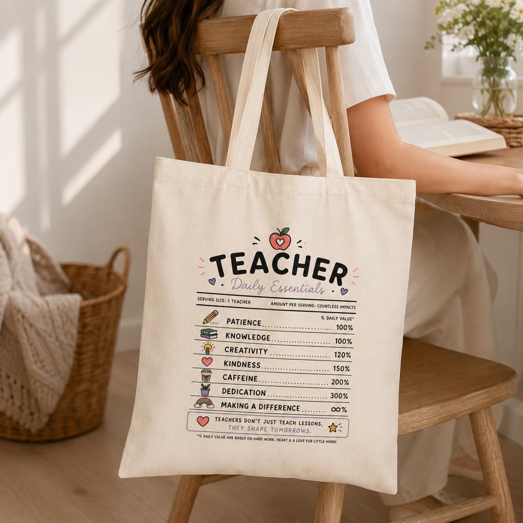 Teacher Daily Essentials Canvas Tote Bag