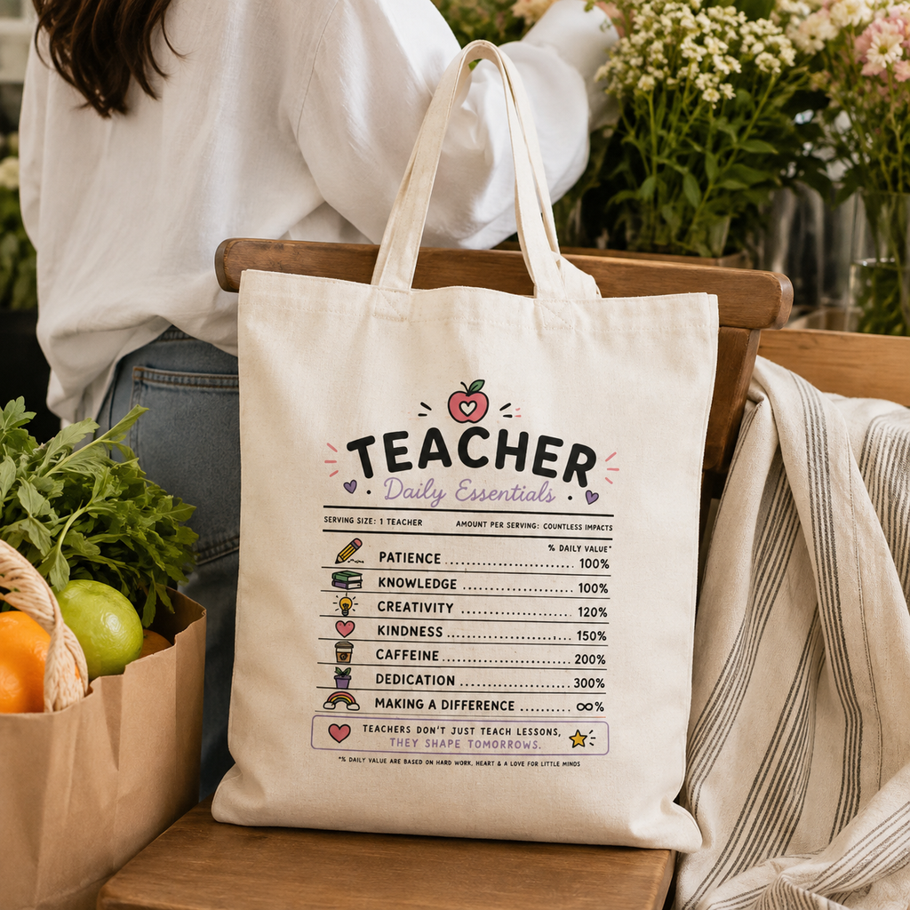 Teacher Daily Essentials Canvas Tote Bag