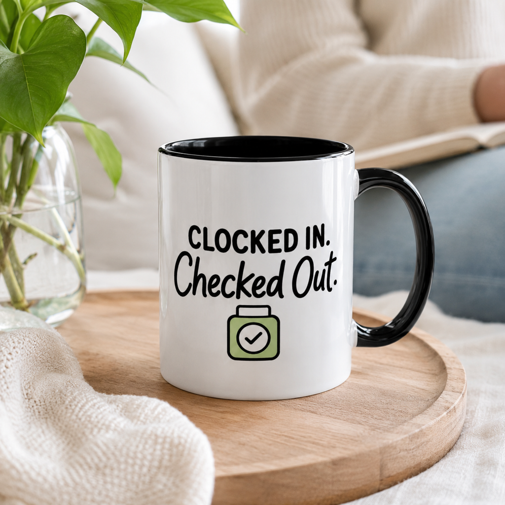 Funny Work Mug | Clocked In Checked Out Coffee Mug